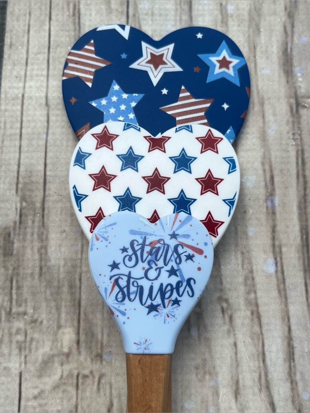 CWC Cook With Color 3 Piece Heart Shape Spatula Set 4th July Stars & Stripes - Picture 7 of 12